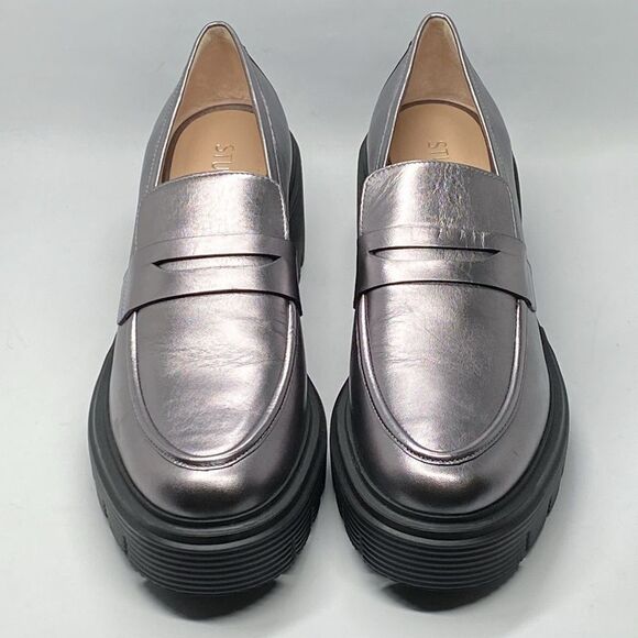Stuart Weitzman Metallic Leather Lug-Sole Loafers size 8.5 - Picture 2 of 12
